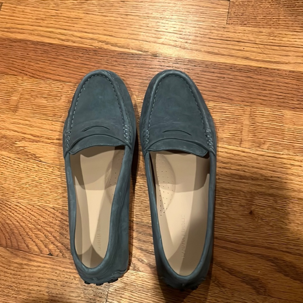 Blue suede driving moccasin